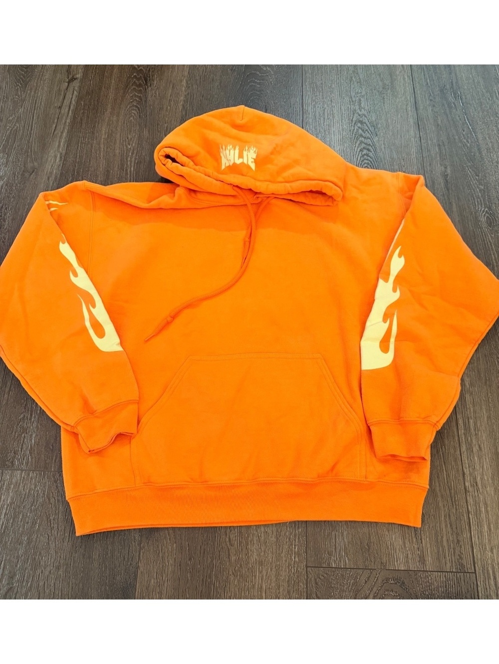 Kylie Orange Flame Hoodie Large Streetwear Pullover Graphic Sweatshirt